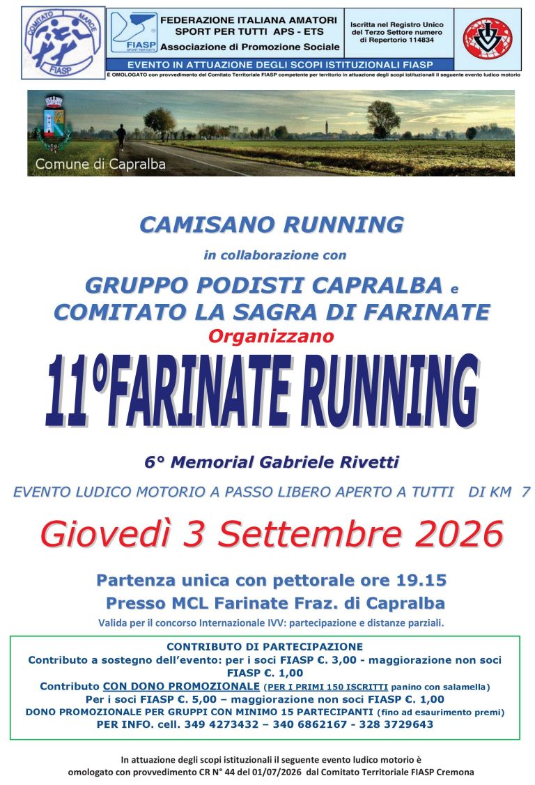 11° Farinate Running