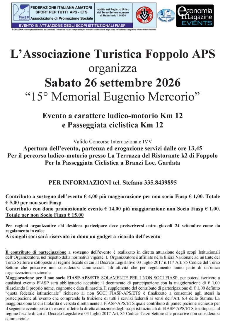 15° Camminata Memorial Eugenio Mercorio