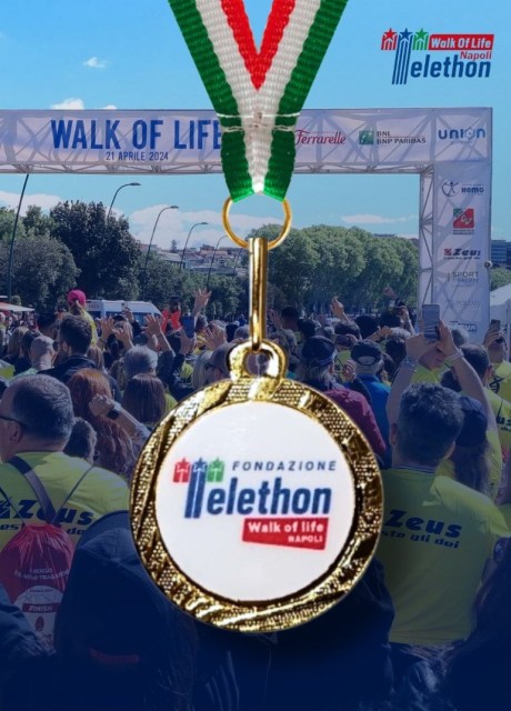 T-shirt, pacco gara e medaglia di Fondazione Telethon Walk of Life Napoli,  domenica 23 marzo la sostenibilità corre con la ricerca